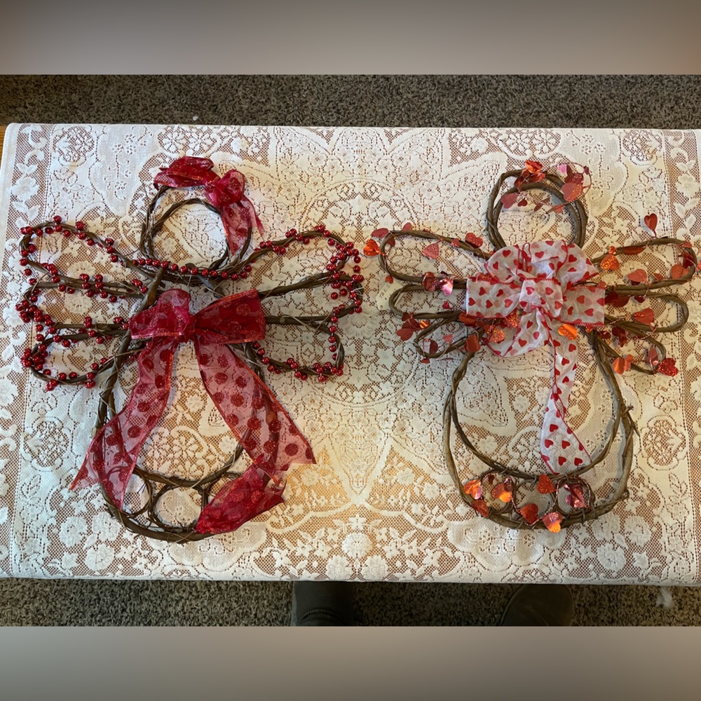 Valentine wicker angels. Decorations. 19”tall 17”wide
